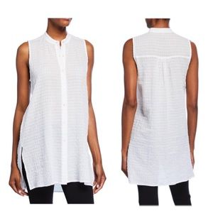COPY - Eileen Fisher L Organic Cotton Voile Box Mandarin Tunic Top White
